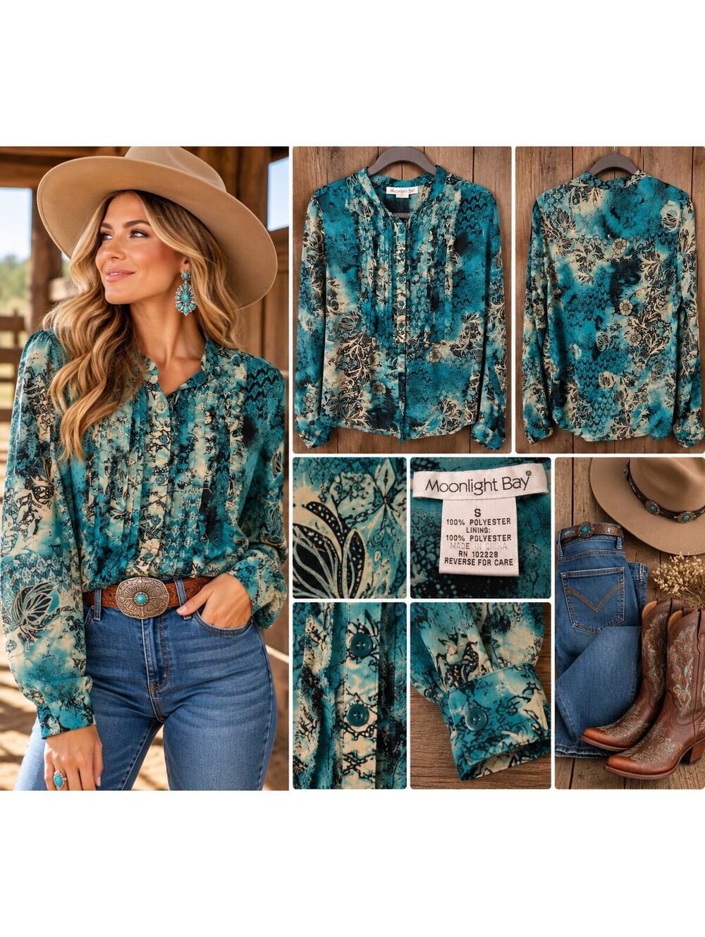 Moonlight Bay Teal Floral Long Sleeve Blouse